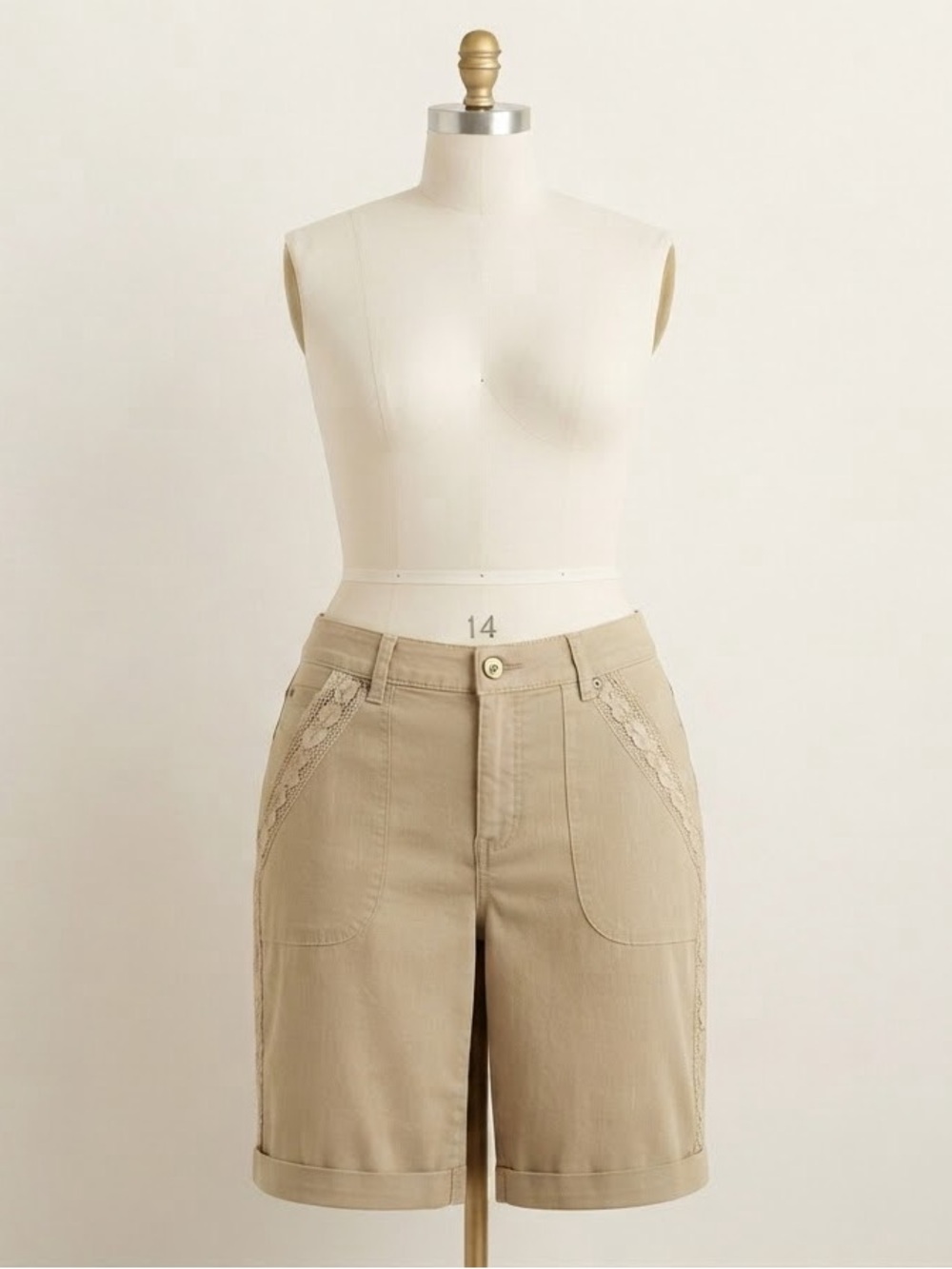 Coldwater Creek Khaki Lace-Trim Bermuda Shorts